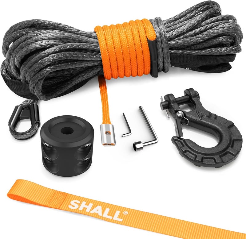 SHALL Winch Rope, 1/4 Inch x 50 Ft Synthetic Winch Rope - 10000LBS Winch Line with Protective Sleeve, Forged Hook, Rubber Stopper & Safety Pull Strap - Premium Winch Cable for ATV UTV Offroad Vehicle - Image 1